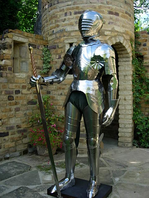 The armour from Project 1 in the courtyard of the folly